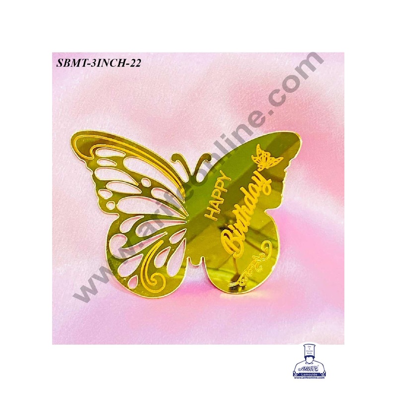CAKE DECOR 3 inch Acrylic Happy Birthday in Butterfly Cutout Cake & Cupcake topper (SBMT-3INCH-22)