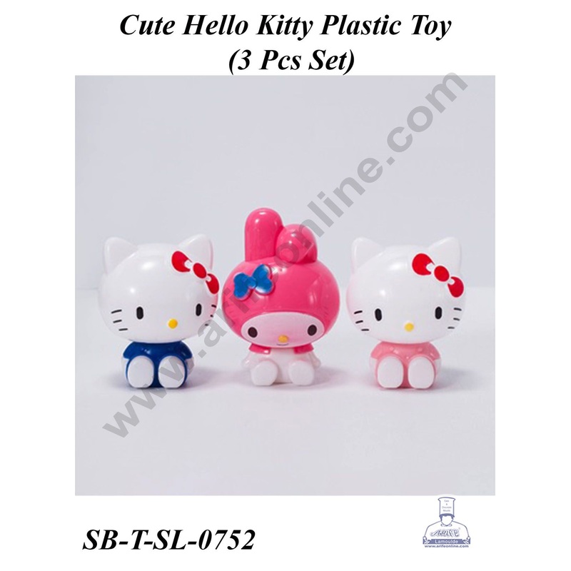 CAKE DECOR 3 Pcs Set Cute Hello Kitty Plastic Toy for Cake Topper (SB-T-SL-0752)