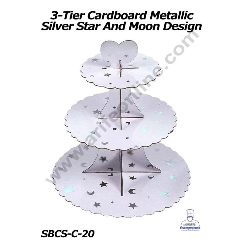 Cake Decor 3-Tier Cardboard Metallic Star And Moon Design Cupcake  Stand