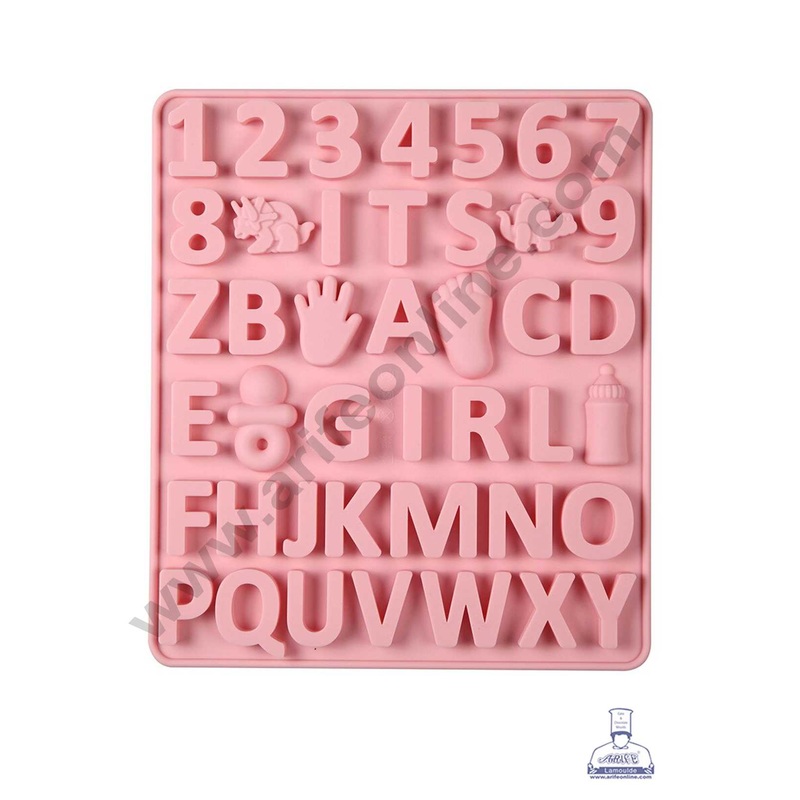CAKE DECOR 42 Cavity It's A Girl Alphabet Number Shape Silicon Chocolate Mould | Baby Shower Theme (SBSM-873-G)