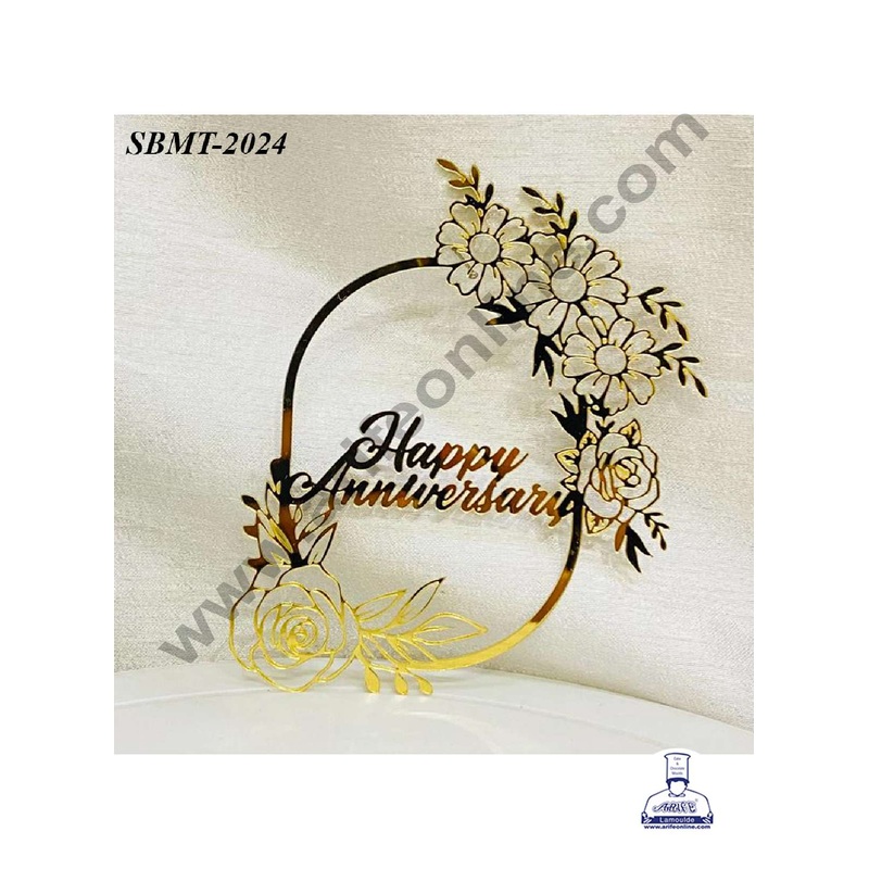 CAKE DECOR 5 inch Acrylic Happy Anniversary in Daisy Flowers Frame Cake topper (SBMT-2024)