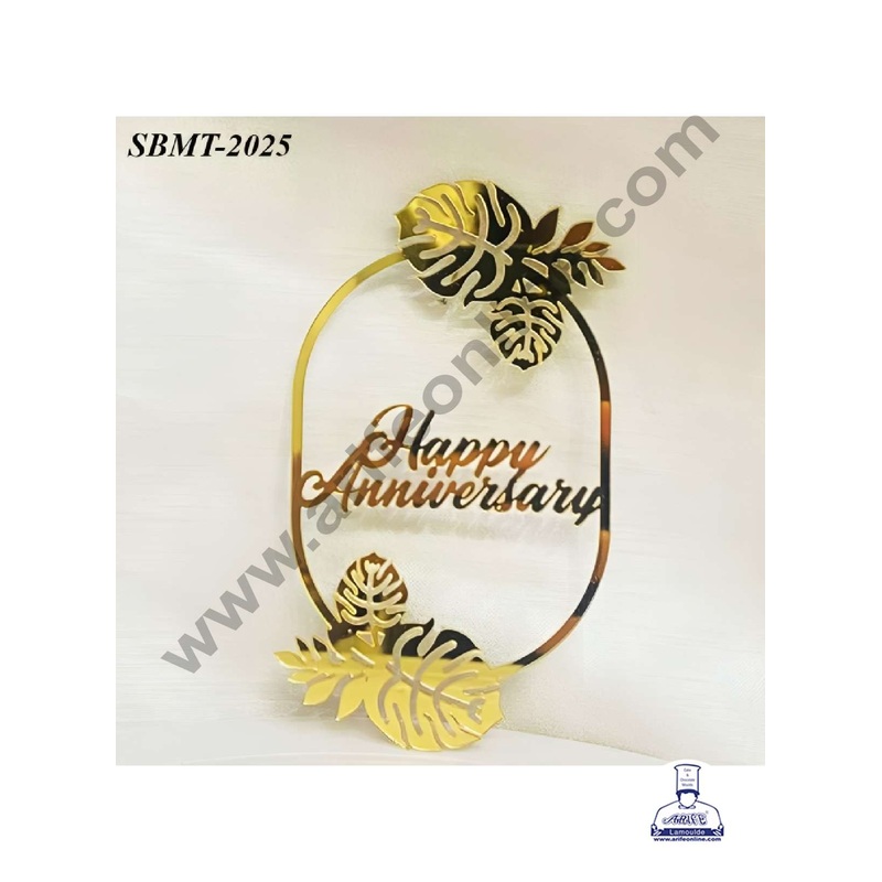CAKE DECOR 5 inch Acrylic Happy Anniversary in Palm Leaves Frame Cake topper (SBMT-2025)