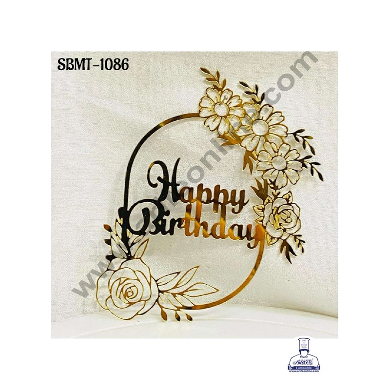 CAKE DECOR 5 inch Acrylic Happy Birthday in Daisy Flowers Frame Cake topper (SBMT-1086)