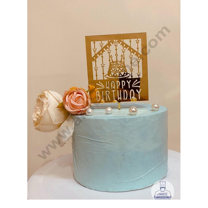 CAKE DECOR 5 inch Acrylic Happy Birthday with Banner Cake Topper Cake Decoration (SBMT-1105)