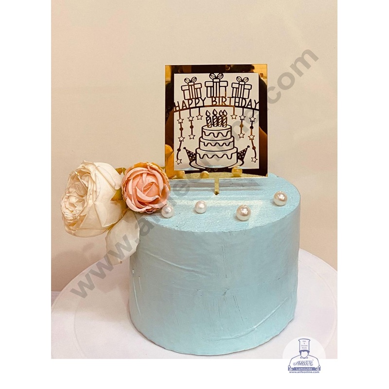 CAKE DECOR 5 inch Acrylic Happy Birthday with Birthday Cake Topper Cake Decoration (SBMT-1104)