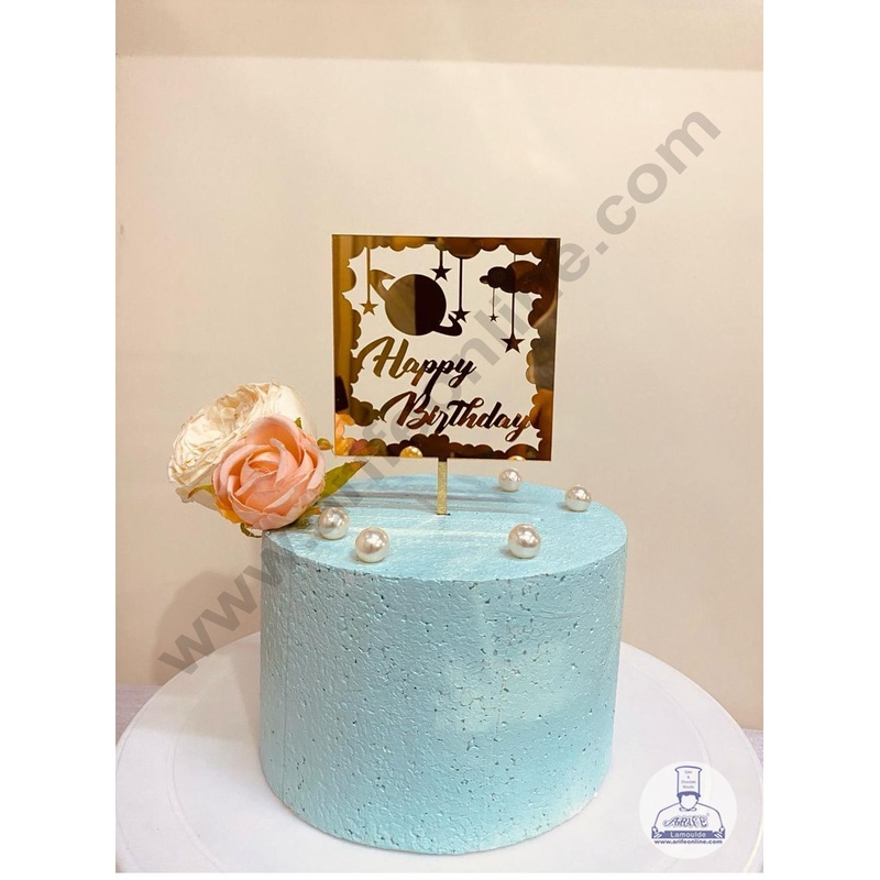 CAKE DECOR 5 inch Acrylic Happy Birthday with Space and Star Cake Topper Cake Decoration (SBMT-1102)