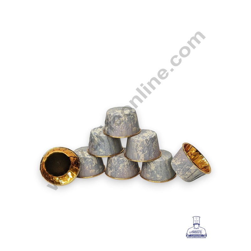 CAKE DECOR 50 Pcs Marble Theme Golden Foil Coated Paper Muffin Cups - Cream & Grey (SBDBC-MGC-CGrey)