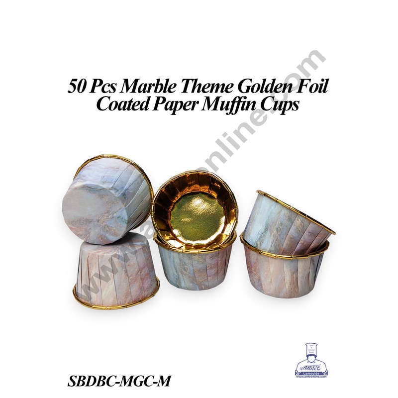 CAKE DECOR 50 Pcs Marble Theme Golden Foil Coated Paper Muffin Cups - Multicolor (SBDBC-MGC-M)