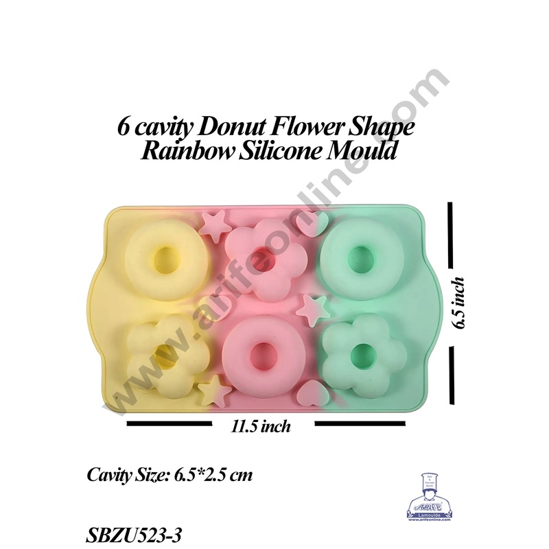 CAKE DECOR 6 cavity Donut Flower Shape Dessert Cake Rainbow Silicone Mould (SBZU523-3)