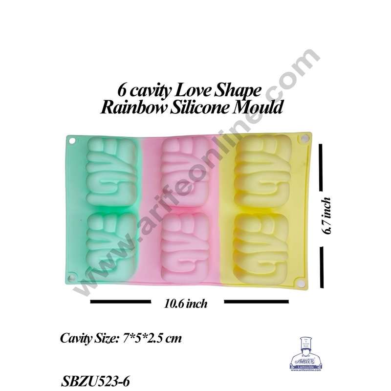 CAKE DECOR 6 cavity Love Shape Dessert Cake Rainbow Silicone Mould (SBZU523-6)