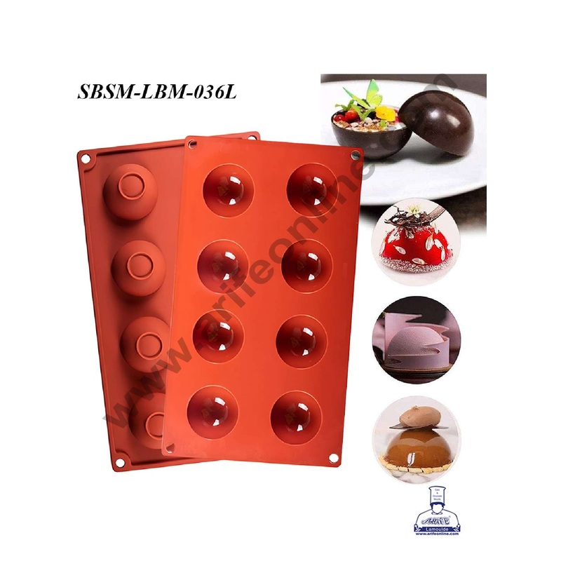 CAKE DECOR 8 Cavity Half Sphere Shape Silicone Mould | Small Half Pinata - (SBSM-LBM-036L)