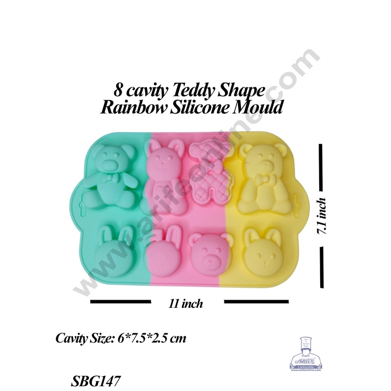 CAKE DECOR 8 cavity Teddy Shape Dessert Cake Rainbow Silicone Mould (SBG147)