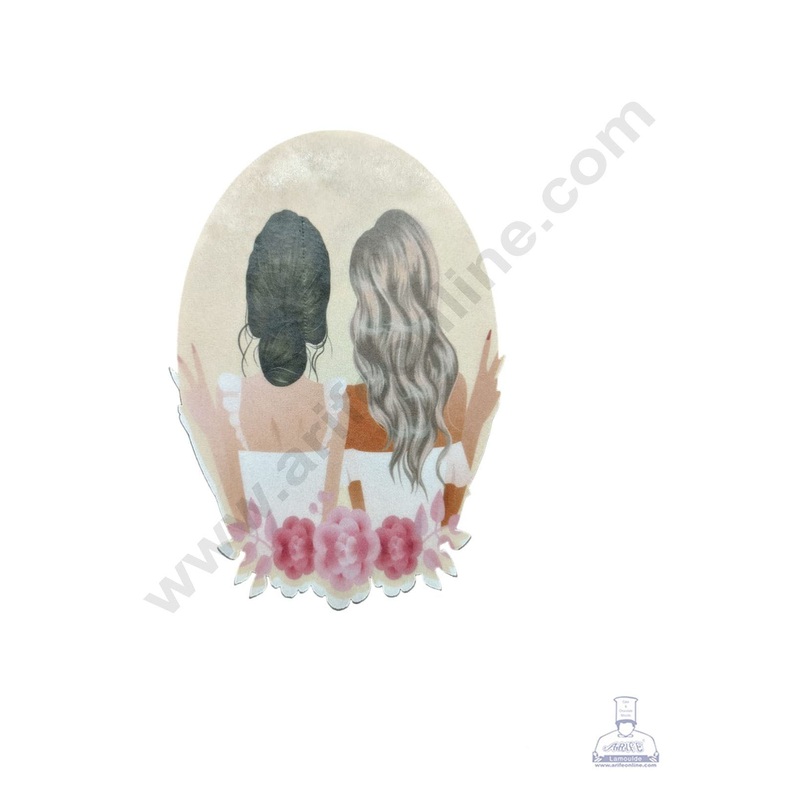 CAKE DECOR Edible Theme Topper Pre Cut Wafer Paper High Quality -  Best Friends Back Posing - ( 1 pc Pack ) SB-WPC-3115