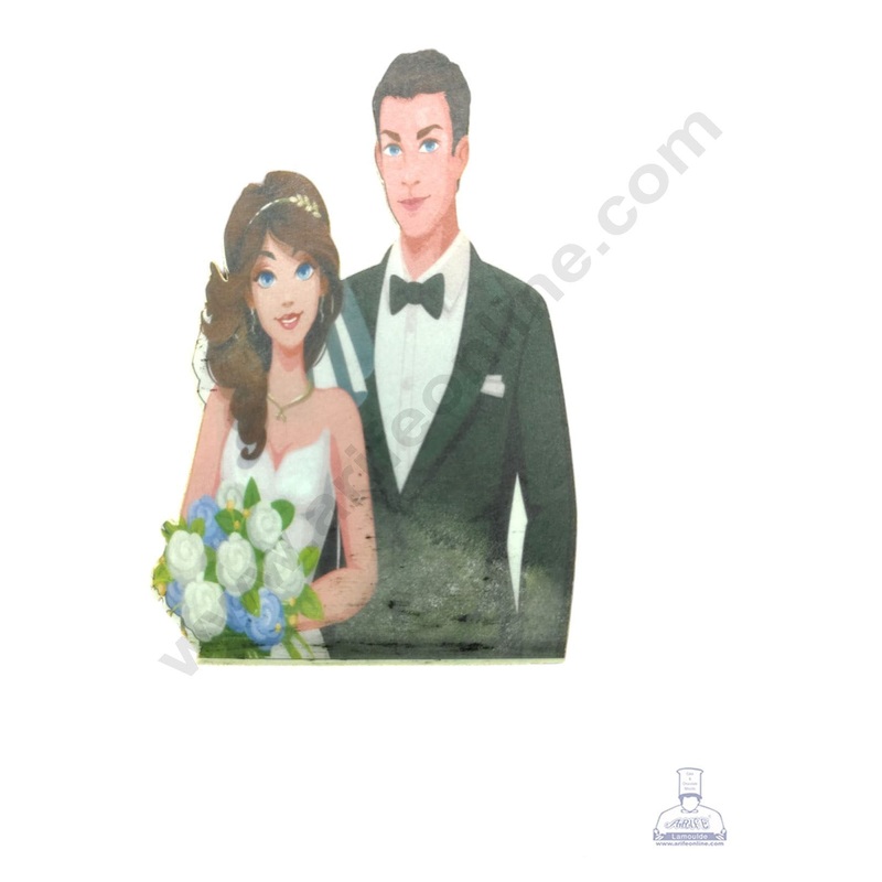 CAKE DECOR Edible Theme Topper Pre Cut Wafer Paper High Quality -  Couple With Bouquet- ( 1 pc Pack ) SB-WPC-3110