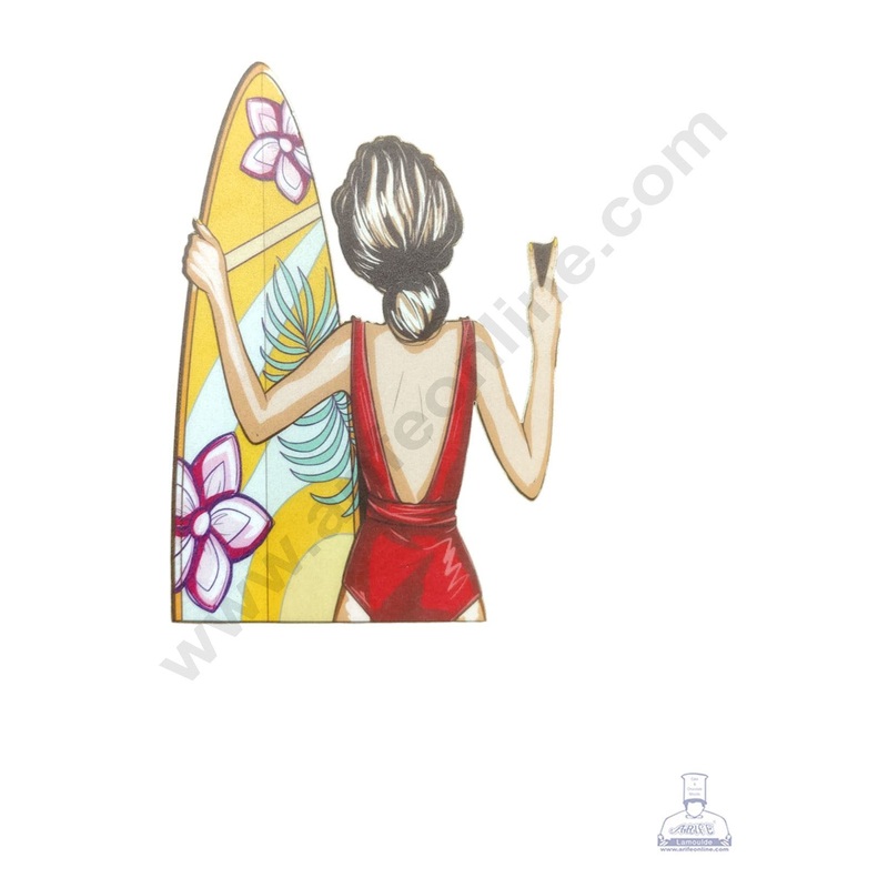 CAKE DECOR Edible Theme Topper Pre Cut Wafer Paper High Quality - Girl With Surfing Board- ( 1 pc Pack ) SB-WPC-3109