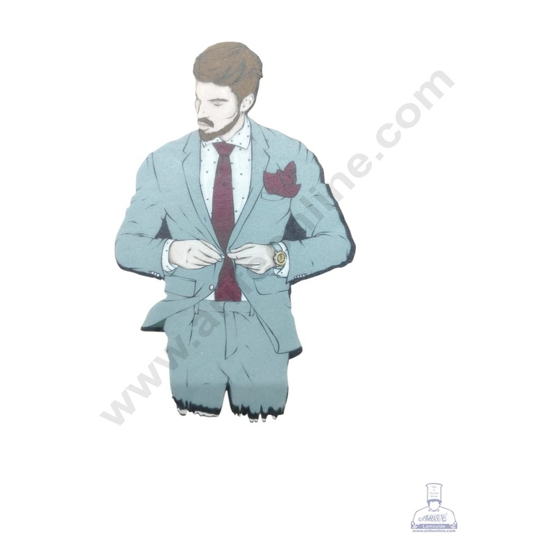 CAKE DECOR Edible Theme Topper Pre Cut Wafer Paper High Quality -  Man In Grey Suit - ( 1 pc Pack ) SB-WPC-3113
