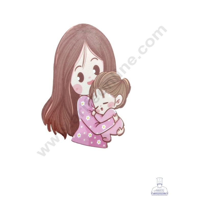 CAKE DECOR Edible Theme Topper Pre Cut Wafer Paper High Quality -  Mother With Baby Girl - ( 1 pc Pack ) SB-WPC-3112