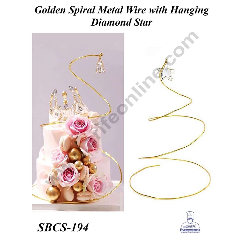 CAKE DECOR Golden Spiral Metal Wire with Hanging Diamond Star | Cake Decoration - 1 Piece