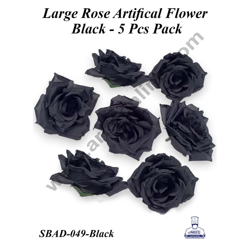 CAKE DECOR Large Rose Artificial Flower For Cake Decoration  Black ( 5 pc pack )