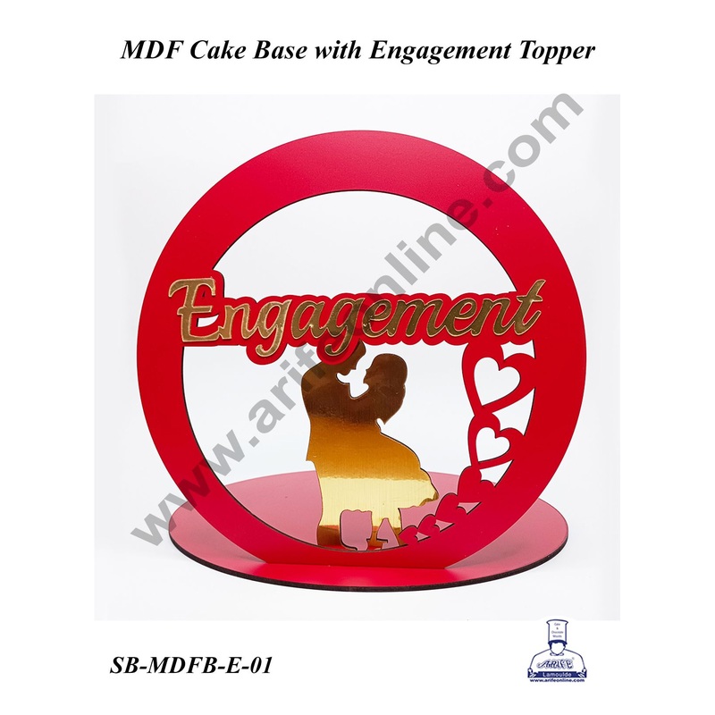 CAKE DECOR MDF Cake Base with Engagement Couple Heart Cutout in Round Ring | Cake Decoration - 1 Piece