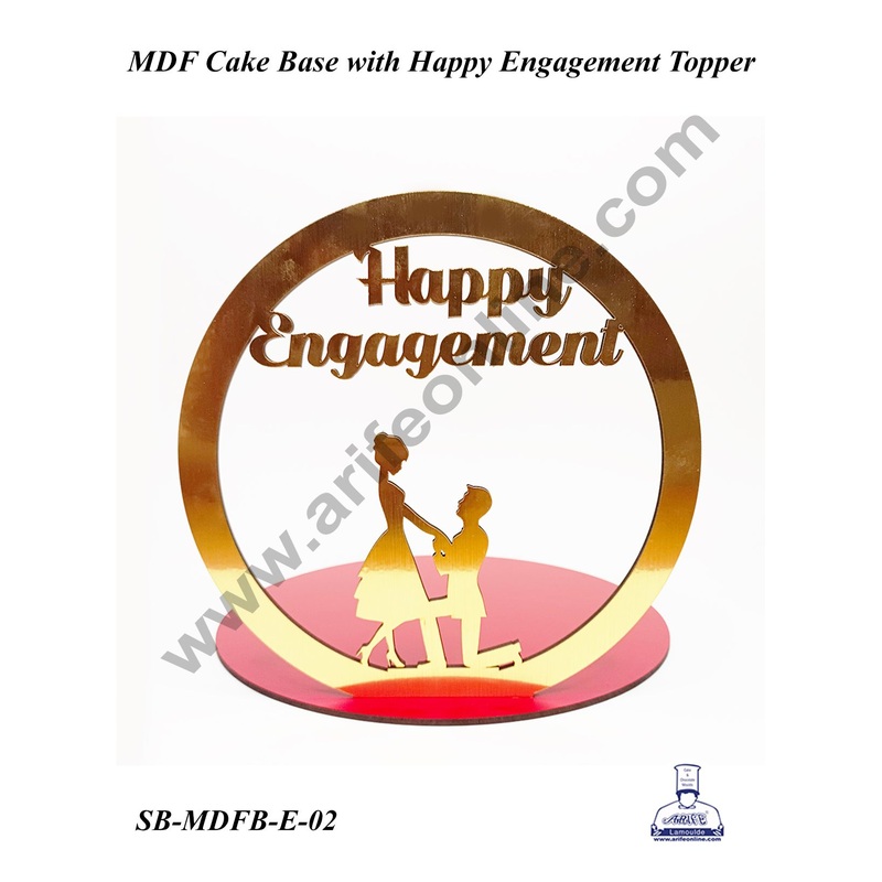 CAKE DECOR MDF Cake Base with Happy Engagement Couple Cutout in Round Ring | Cake Decoration - 1 Piece