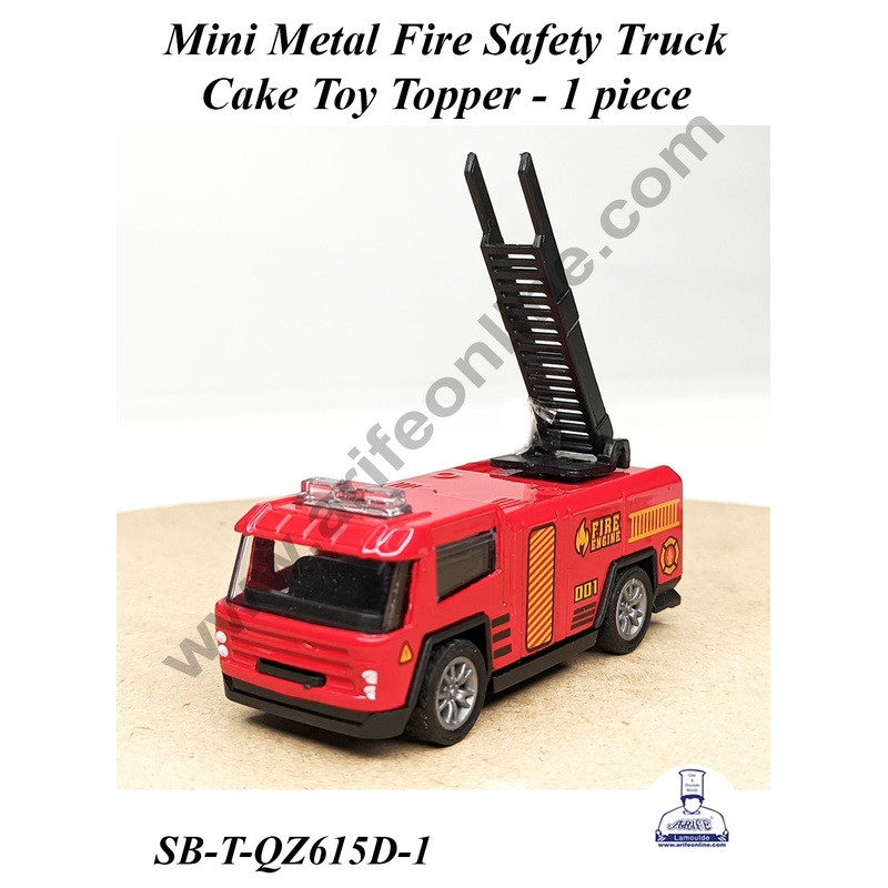 CAKE DECOR Mini Metal Fire Safety Truck Cake Toy Topper | Decorations Figurines - 1 piece (SB-T-QZ615D-1)