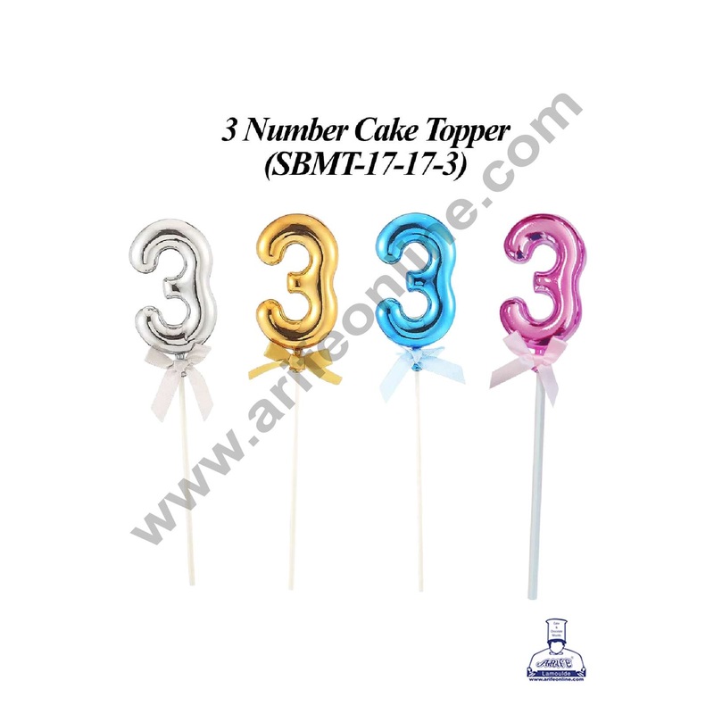 CAKE DECOR Plastic Balloon Style 3 Number Cake Topper - 1 Piece