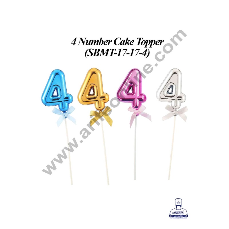 CAKE DECOR Plastic Balloon Style 4 Number Cake Topper - 1 Piece