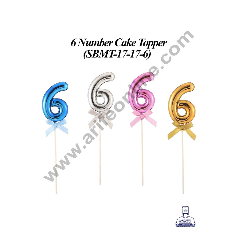 CAKE DECOR Plastic Balloon Style 6 Number Cake Topper - 1 Piece