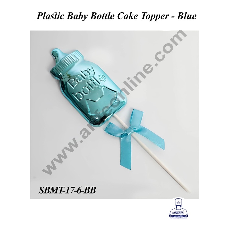 CAKE DECOR Plastic Blue Baby Bottle Cake Topper | Baby Shower Theme - 1 piece