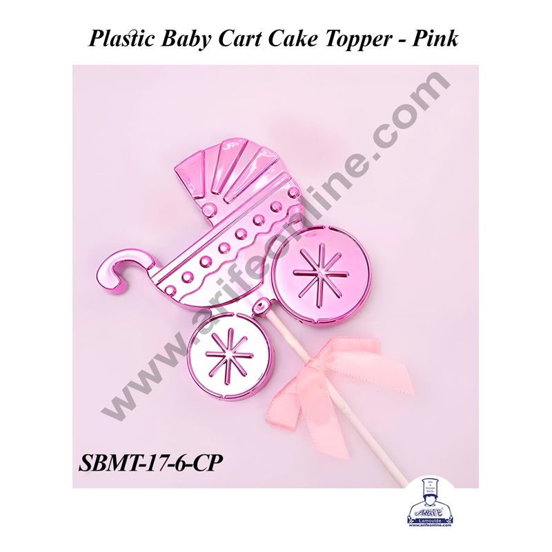CAKE DECOR Plastic Pink Baby Cart Cake Topper | Baby Shower Theme - 1 piece