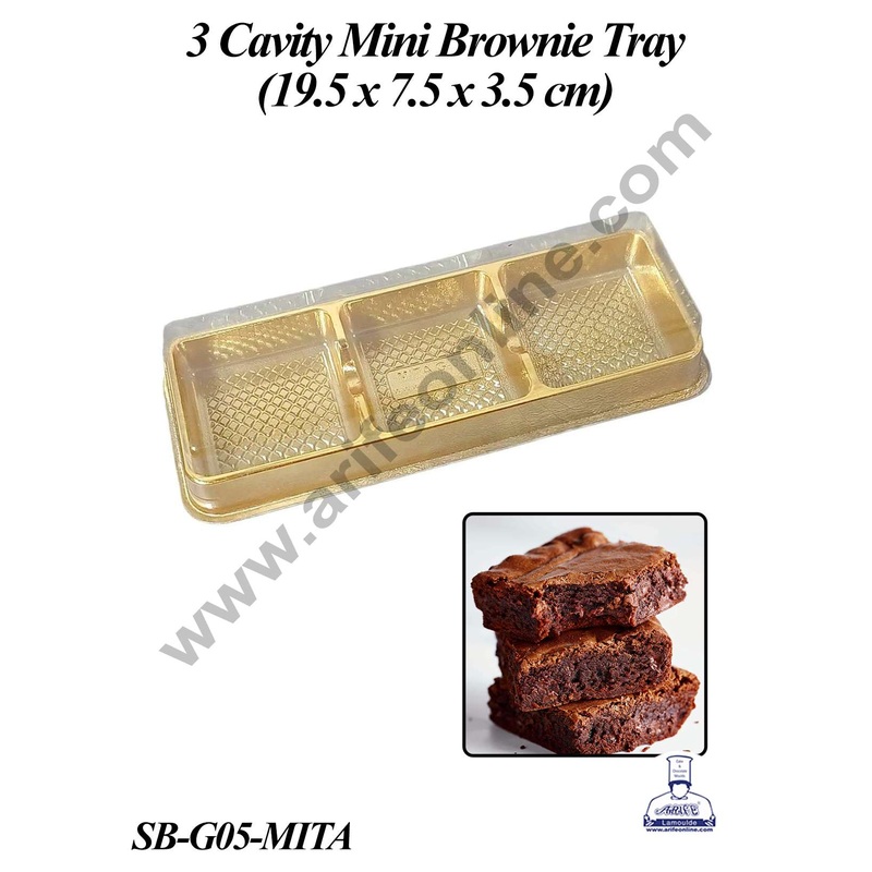 CAKE DECOR PVC 3 Cavity Mini Brownie Tray with Lid | Mini Dessert Package - (5 Pcs Pack)