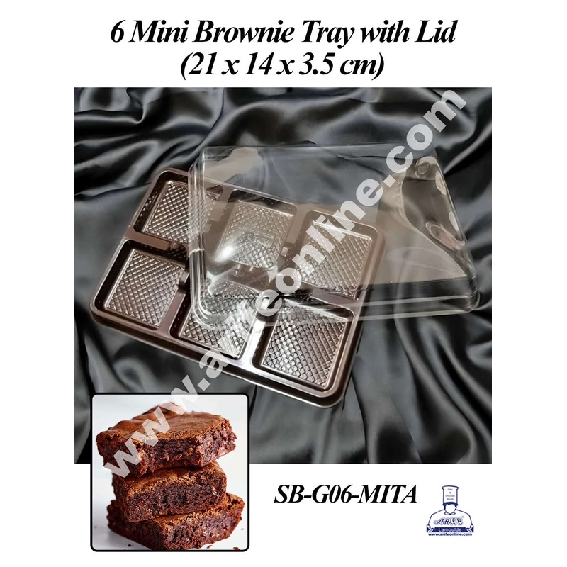 CAKE DECOR PVC 6 Cavity Mini Brownie Tray with Lid | Mini Dessert Package - (5 Pcs Pack)