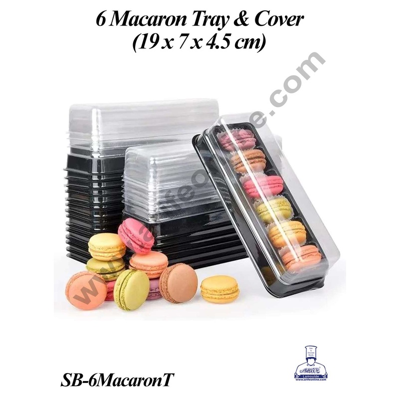 CAKE DECOR PVC 6 Macaron Tray with Cover | Mini Donuts | Dessert Package - (5 Pcs Pack)