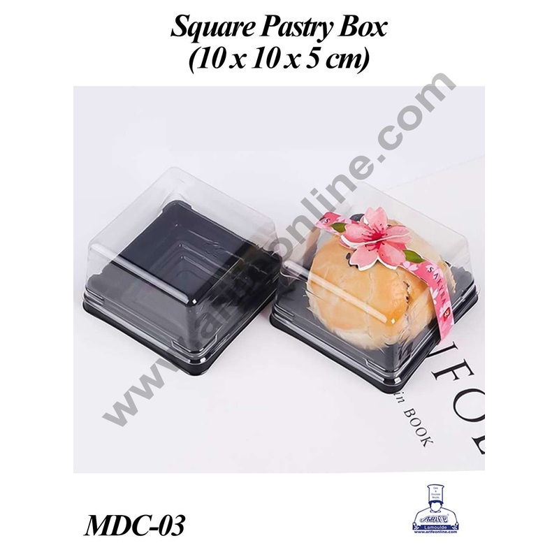 CAKE DECOR PVC Square Pastry box with Clear Lid | Cube Box | Dessert Package - (5 Pcs Pack)