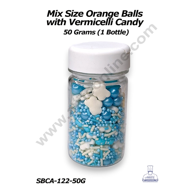 CAKE DECOR Sugar Candy - Blue White Clouds Balls And Vemecilli Sprinkles and Candy- 50 gm
