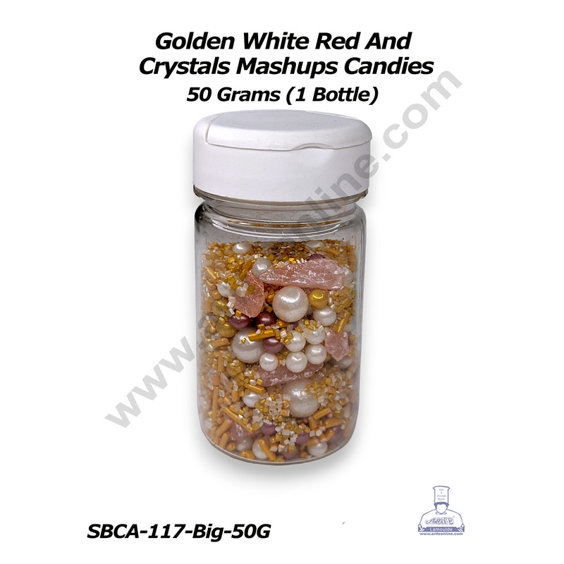 Cake Decor Sugar Candy - Golden White Red And Crystals Mashups Candies - 50 gm