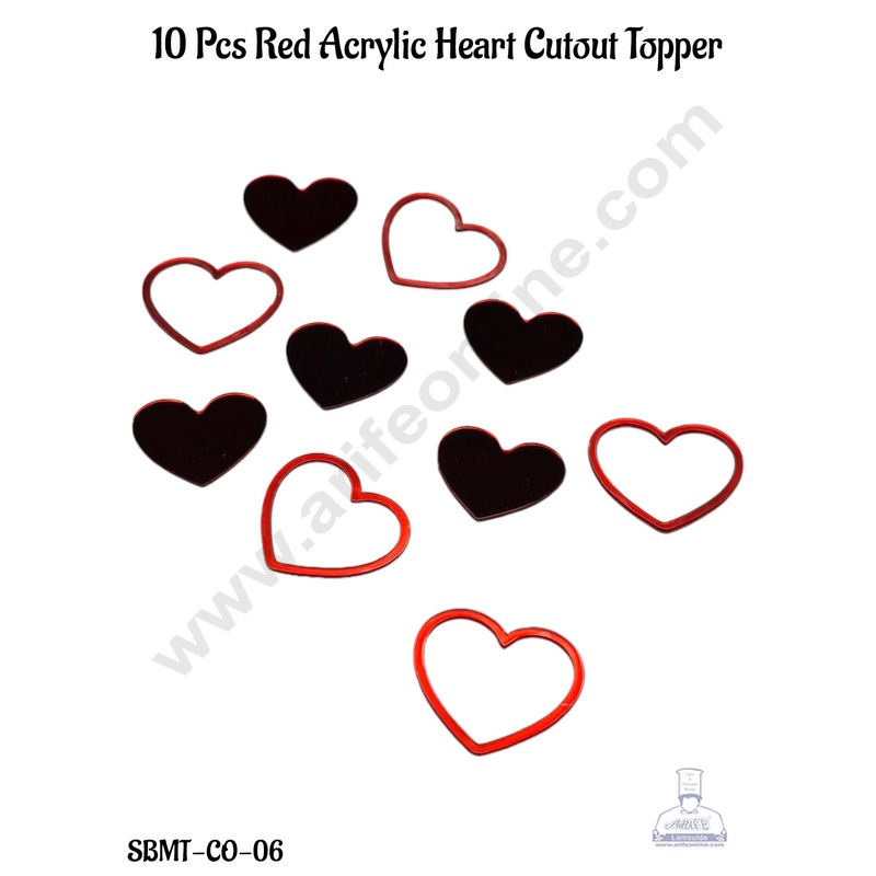 CAKE DECOR 10 pcs Red Acrylic Heart Cutout Topper -  ( SBMT-CO-06 )