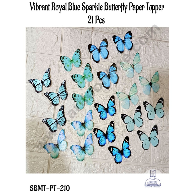 CAKE DECOR 21 Pcs Vibrant Royal Blue Sparkle Butterfly Paper Topper For Cake And Cupcake Decoration