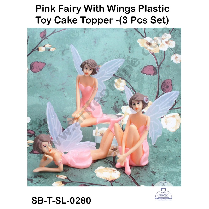 CAKE DECOR 3 Pieces Pink Fairy With Wings Plastic Toys for Cake Toppers SB-T-SL-0280