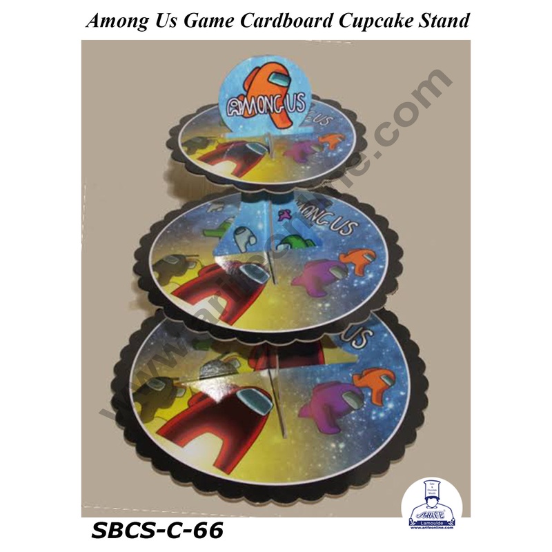 CAKE DECOR 3 Tier Among Us Game Theme Cardboard Cupcake Stand - Heavy