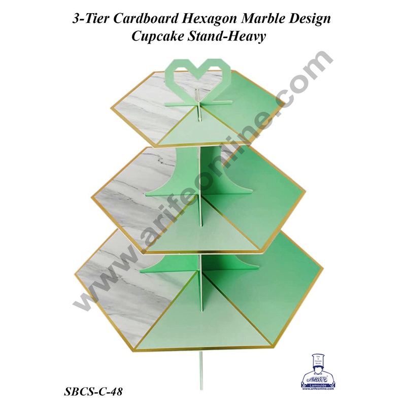 Cake Decor 3-Tier Cardboard Hexagon Marble Design Cupcake Stand-Heavy