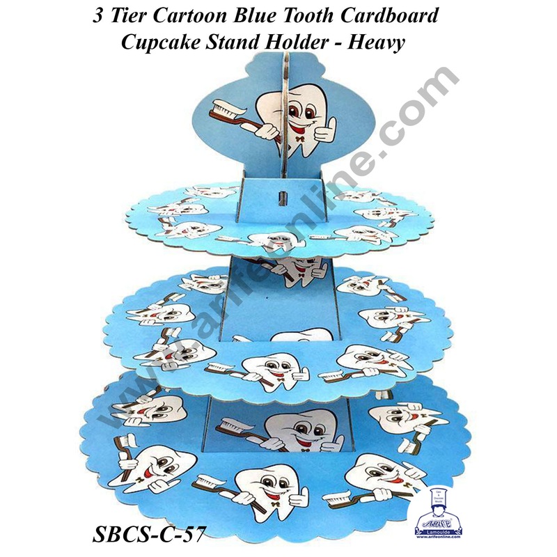 CAKE DECOR 3 Tier Cartoon Blue Tooth Cardboard Cupcake Stand Holder - Heavy
