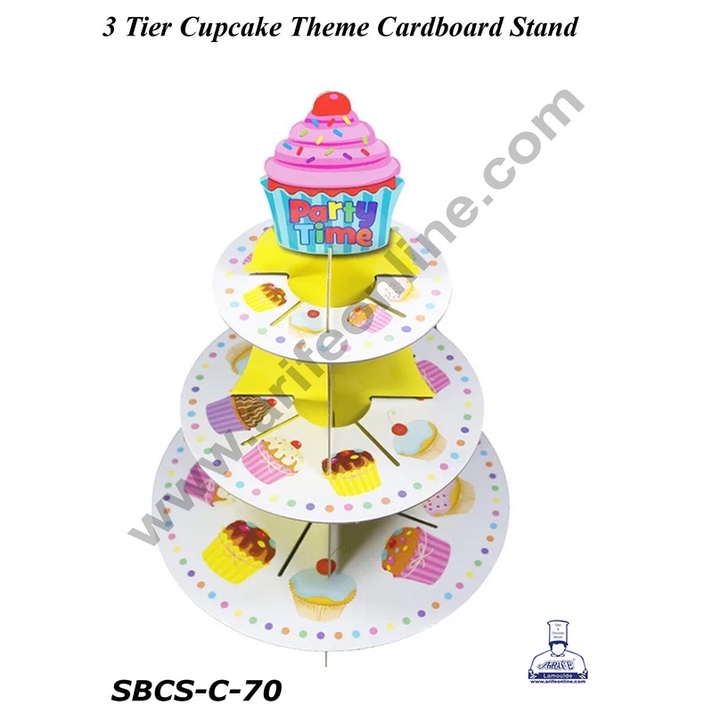CAKE DECOR 3-Tier Cupcake Theme Cardboard Stand - Heavy