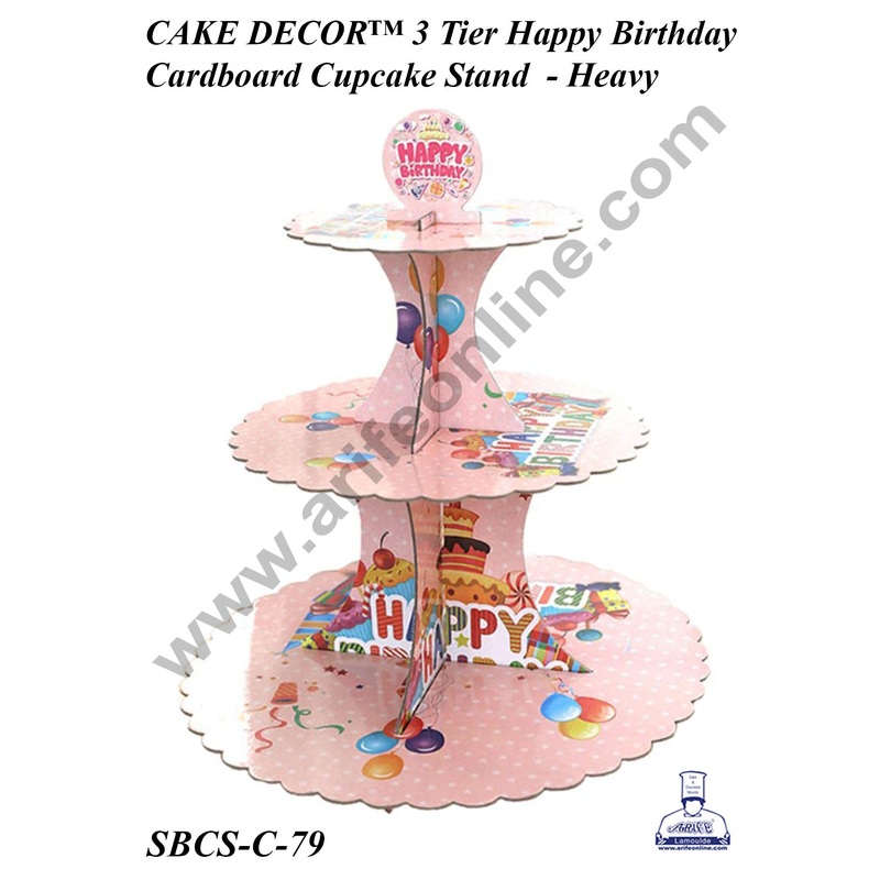 CAKE DECOR 3 Tier Happy Birthday Cardboard Cupcake Stand Holder - Heavy