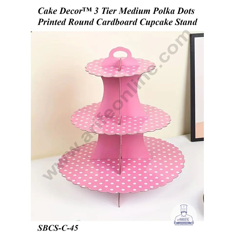 Cake Decor 3 Tier Medium Polka Dots Printed Round Cardboard Cupcake Stand