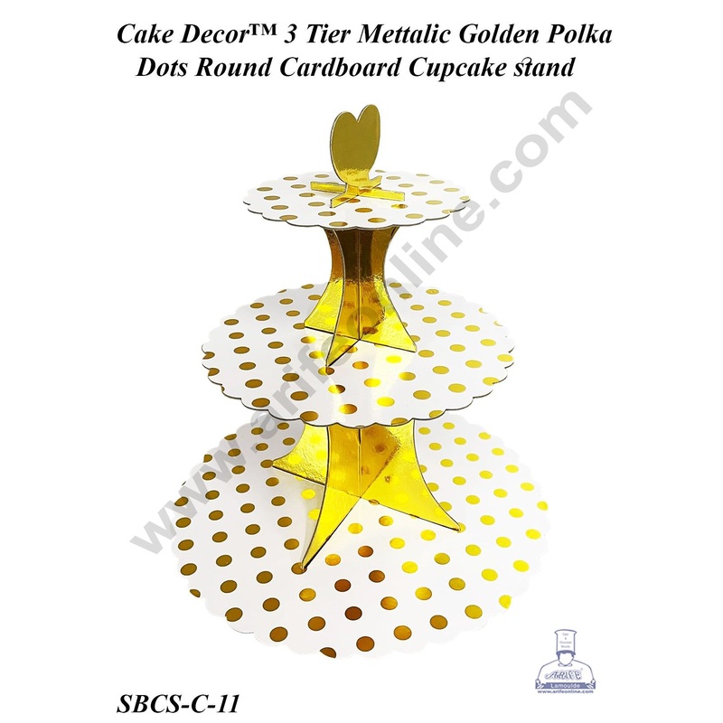 Cake Decor 3 Tier Metallic Golden Polka Dots Round Cardboard Cupcake stand
