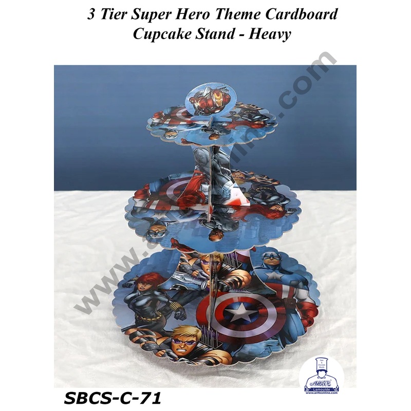 CAKE DECOR 3-Tier Super Hero Theme Cardboard Cupcake Stand - Heavy