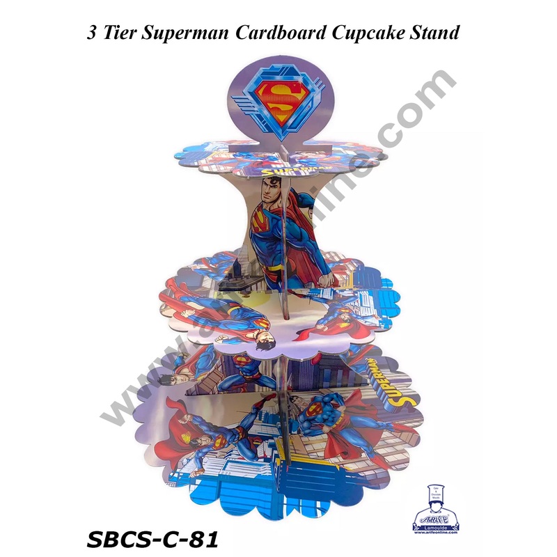 CAKE DECOR 3 Tier Superman Theme Cardboard Cupcake Stand - Heavy