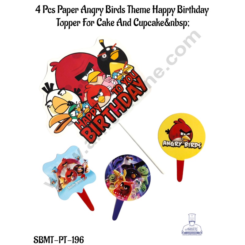 CAKE DECOR 4 Pcs Paper Angry Birds Theme Happy Birthday Topper For Cake And Cupcake
